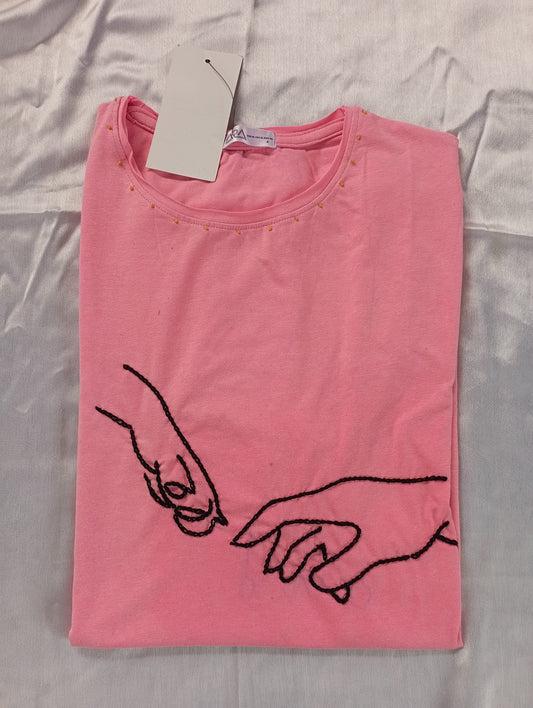Hand-embroidered t-shirt, Customized T-Shirt, Made in India, Flower's T-shirt, Embroidered tshirt for women