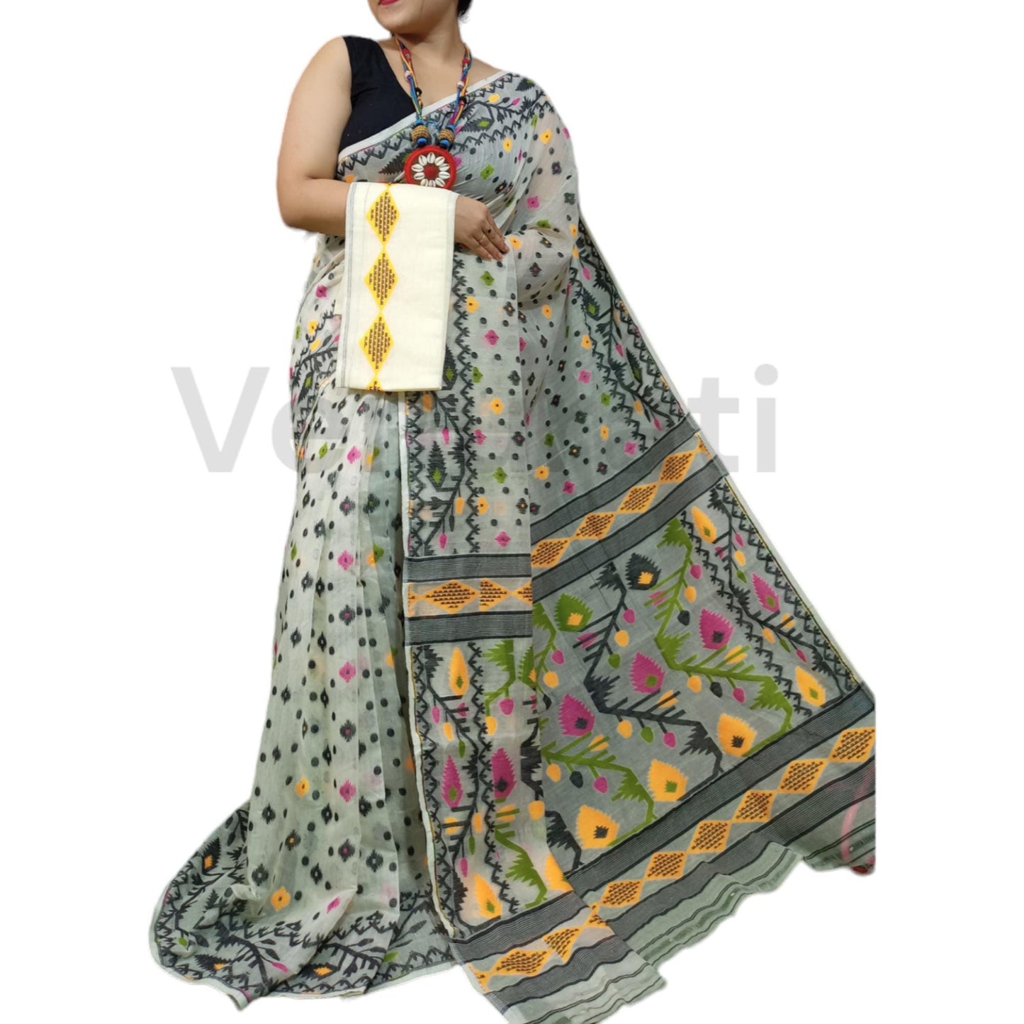 Cotton Soft Jamdani Saree Rich Texture And Work All Over Jamdani Work , Soft Dhakai Jamdani Saree Authentic Soft Jamdani Sari With B.P
