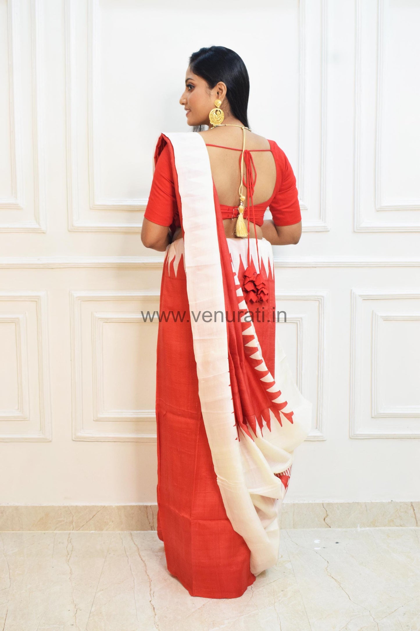 Authentic Silk Saree with Silkmark, Red White Silk Saree, Murshidabad Silk Sari, Block Printed Pure Silk Saree in Red and white Combination