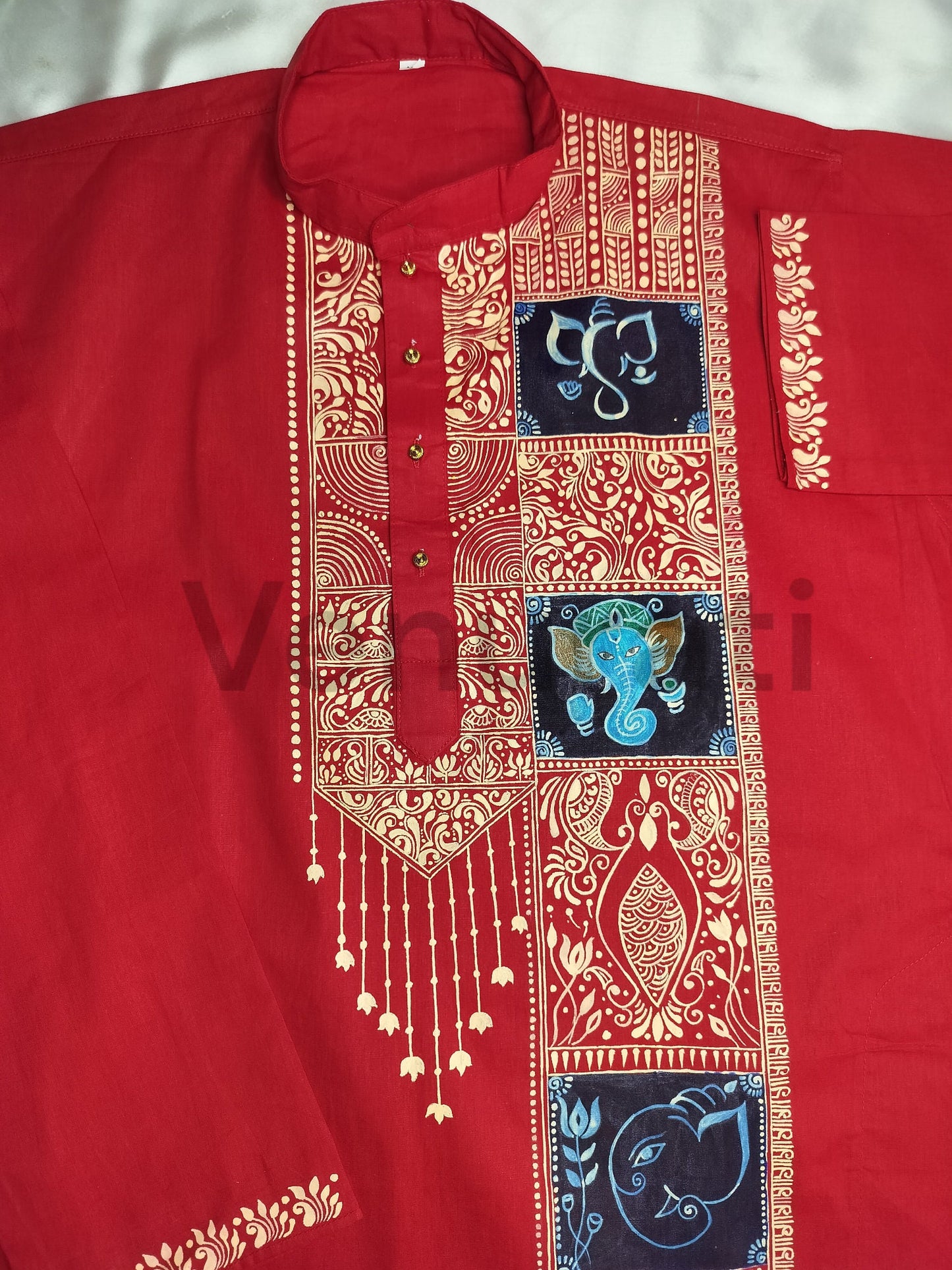 Hand painted Pure Cotton Kurta for Men's, Indian Style Men's Kurta, Handpaint Punjabi for Men's, Gift for Boyfriend