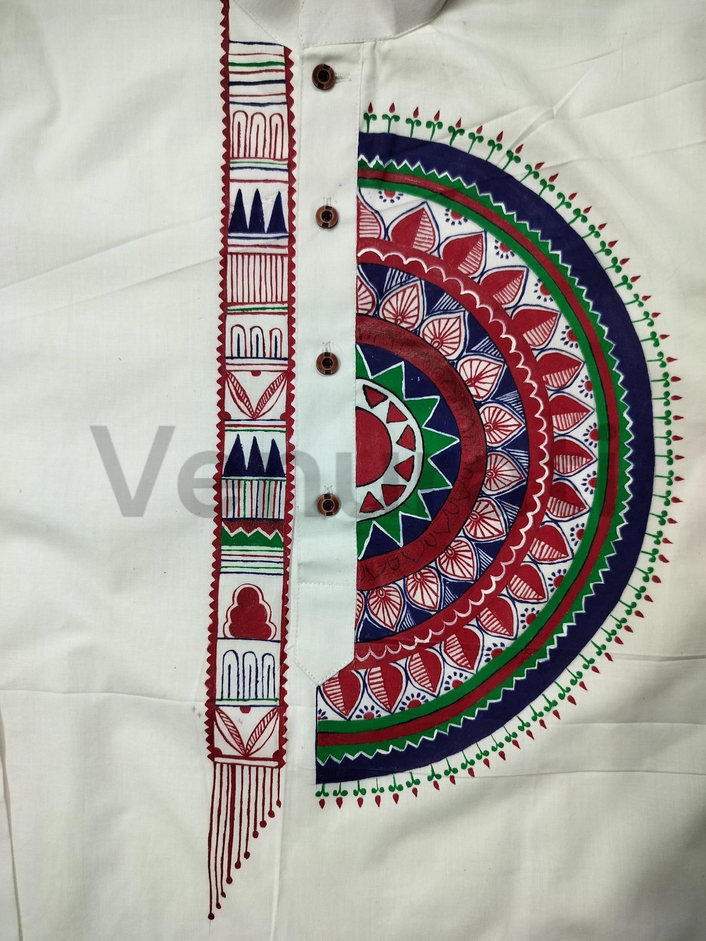 Hand painted Pure Cotton Kurta for Men's, Indian Style Men's Kurta, Handpaint Punjabi for Men's, Gift for Husband
