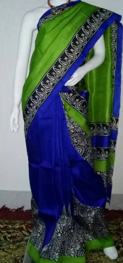 Authentic Murshidabad Silk Saree Designer Block Print Pure Handloom Soft Murshidabadi Silk Sari With Blouse Piece | Gift For Anniversary