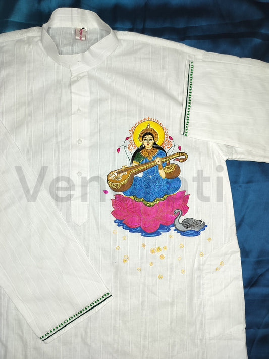 Hand painted Pure Cotton Kurta for Men's, Indian Style Men's Kurta, Handpaint Punjabi for Men's, Gift for Him