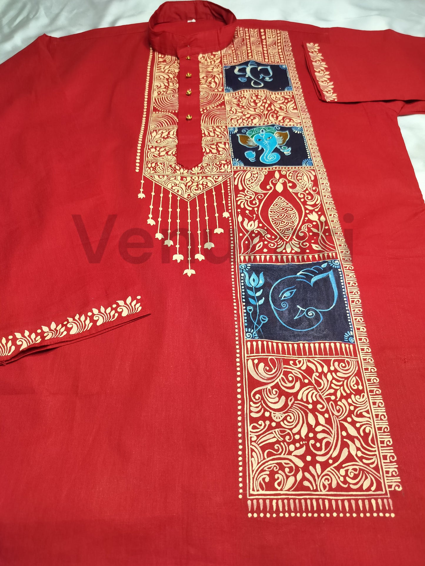 Hand painted Pure Cotton Kurta for Men's, Indian Style Men's Kurta, Handpaint Punjabi for Men's, Gift for Boyfriend