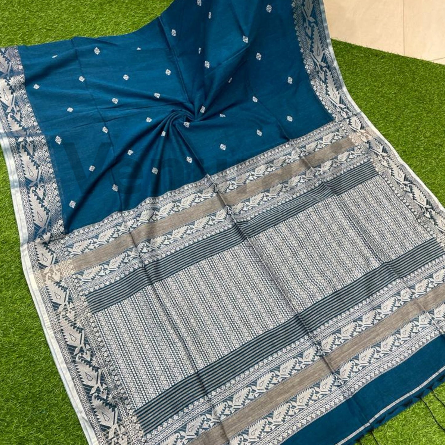 Exquisite Cotton Khadi Karat Border Jamdani Saree Pure Khadi Cotton Jamdani Saree Anniversary Gift Birthday Gift for Indian Wife