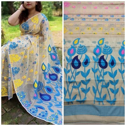 Dhakai Jamdani Saree Allover Jamdani Work Soft Jamdani Sari Comfortable To Wear Bengal Handloom Saree for Women Gift For DurgaPija