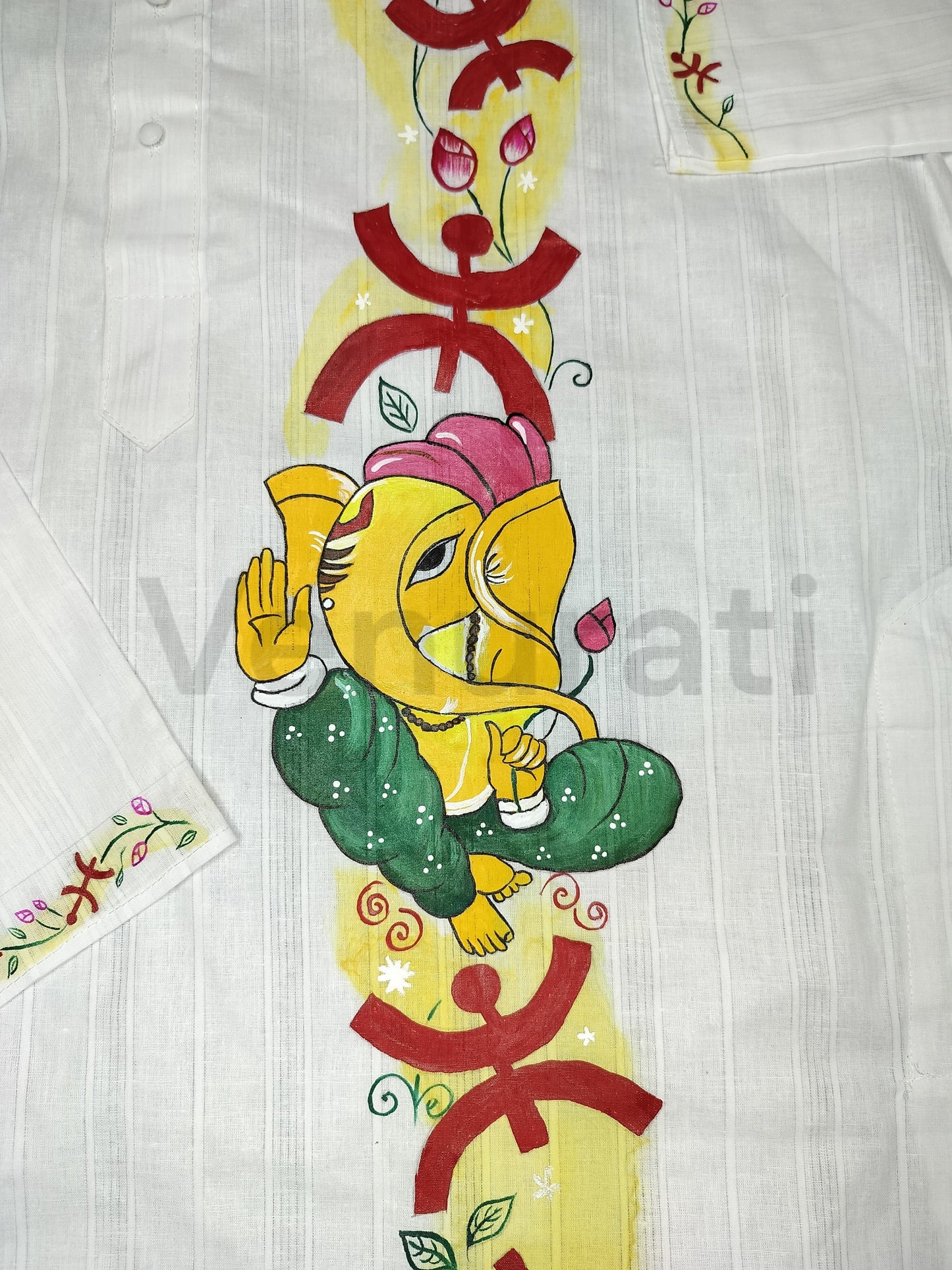 Hand painted Pure Cotton Kurta for Men's, Indian Style Men's Kurta, Handpaint Punjabi for Men's, Gift for Dad