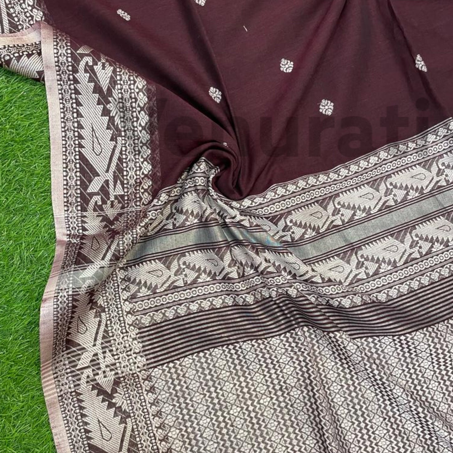 Exquisite Cotton Khadi Karat Border Jamdani Saree Pure Khadi Cotton Jamdani Saree Anniversary Gift Birthday Gift for Indian Wife