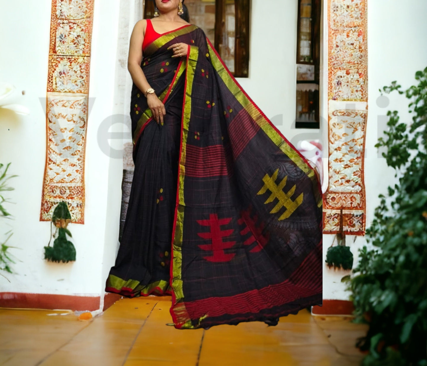 Khadi cotton handloom saree With Blouse Piece Soft Cotton Sarees Gift for Durga puja, Diwali, Anniversary