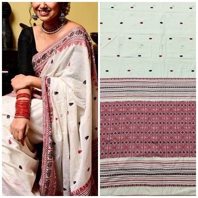 Authentic Assam Handwoven Khadi Cotton Saree Pure Mercerized Cotton Saree With Blouse Piece Dongria khadi Sari Begumpuri Jamdani Saree