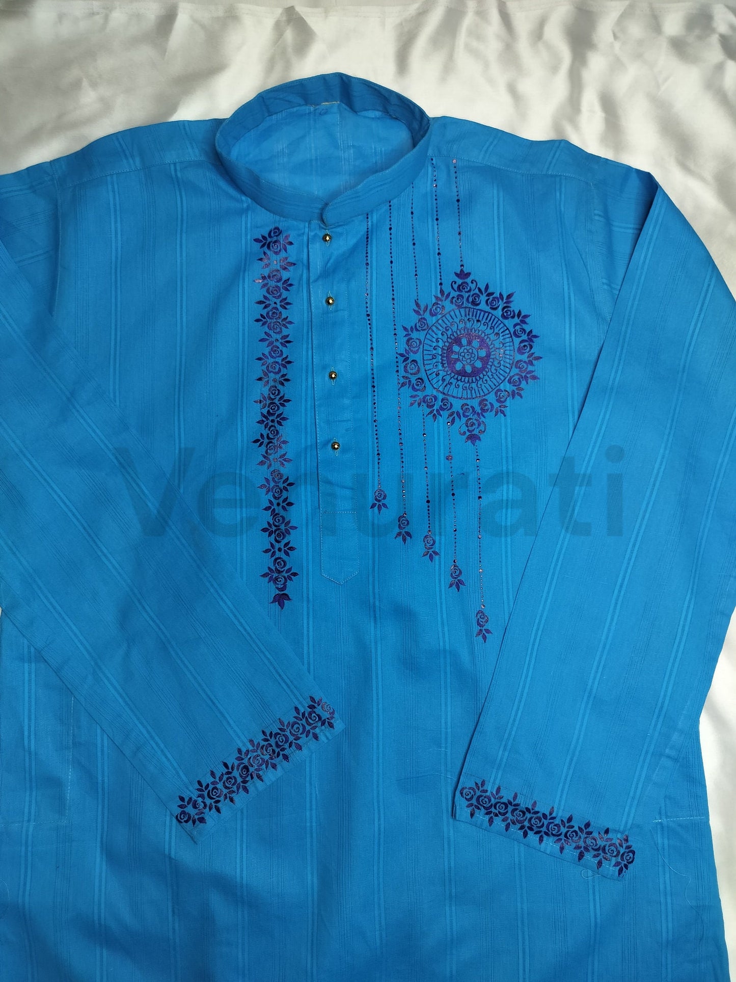 Hand painted Pure Cotton Kurta for Men's, Indian Style Men's Kurta, Handpaint Punjabi for Men's, Gift For Husband