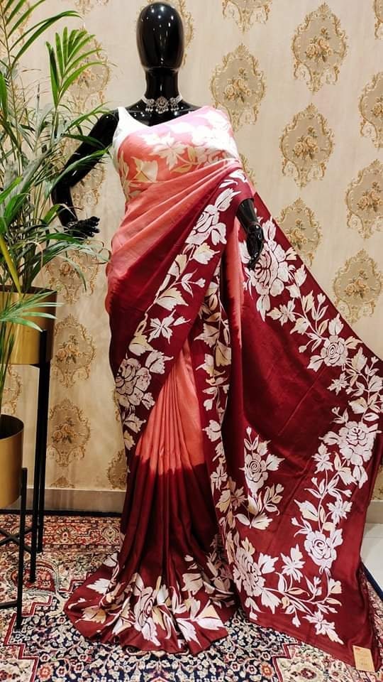 Authentic Bishnupuri Silk Saree Block Print Dual Tone Katan Silk Saree With Silk Mark Silk Saree With Blouse Piece