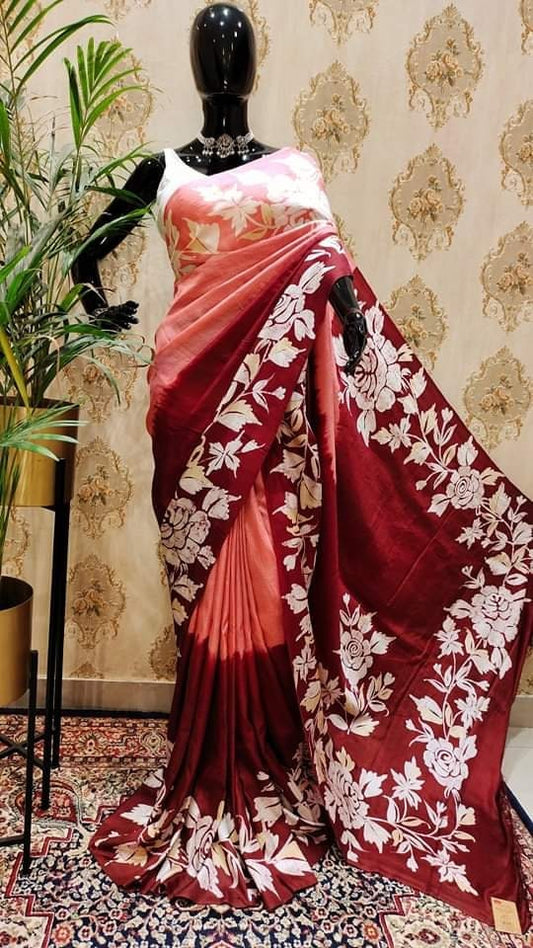 Authentic Bishnupuri Silk Saree Block Print Dual Tone Katan Silk Saree With Silk Mark Silk Saree With Blouse Piece