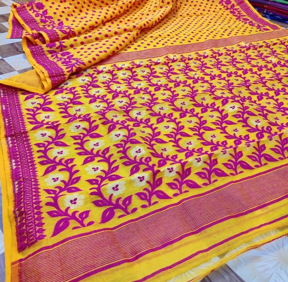 Bengals Dhakai Jamdani Saree Soft Jamdani Saree Comfortable Rich Work Handloom Jamdani Sari Gift for Durgapuja Diwali Anniversary