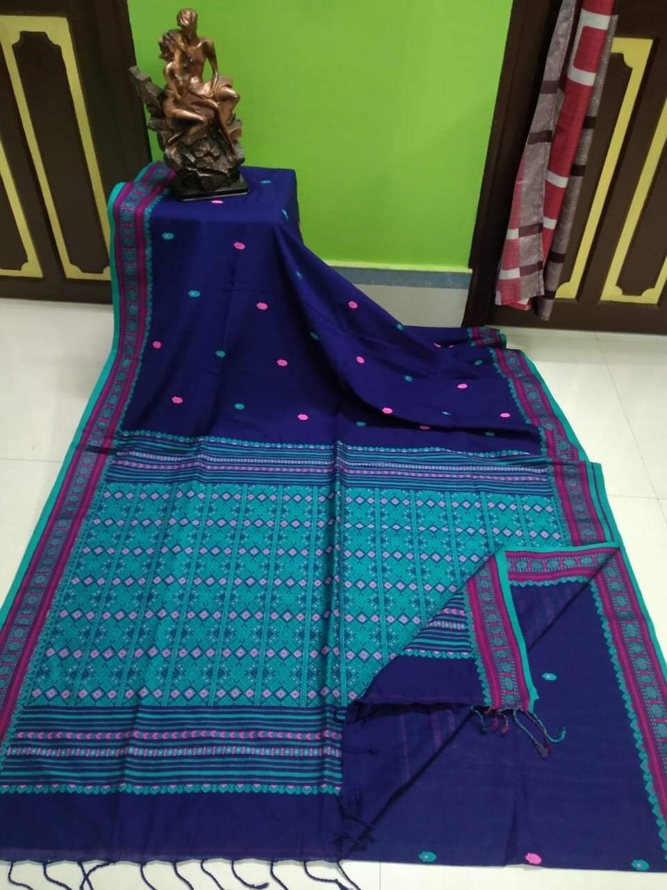 Authentic Assam Handwoven Khadi Cotton Saree Pure Mercerized Cotton Saree With Blouse Piece Dongria khadi Sari Begumpuri Jamdani Saree