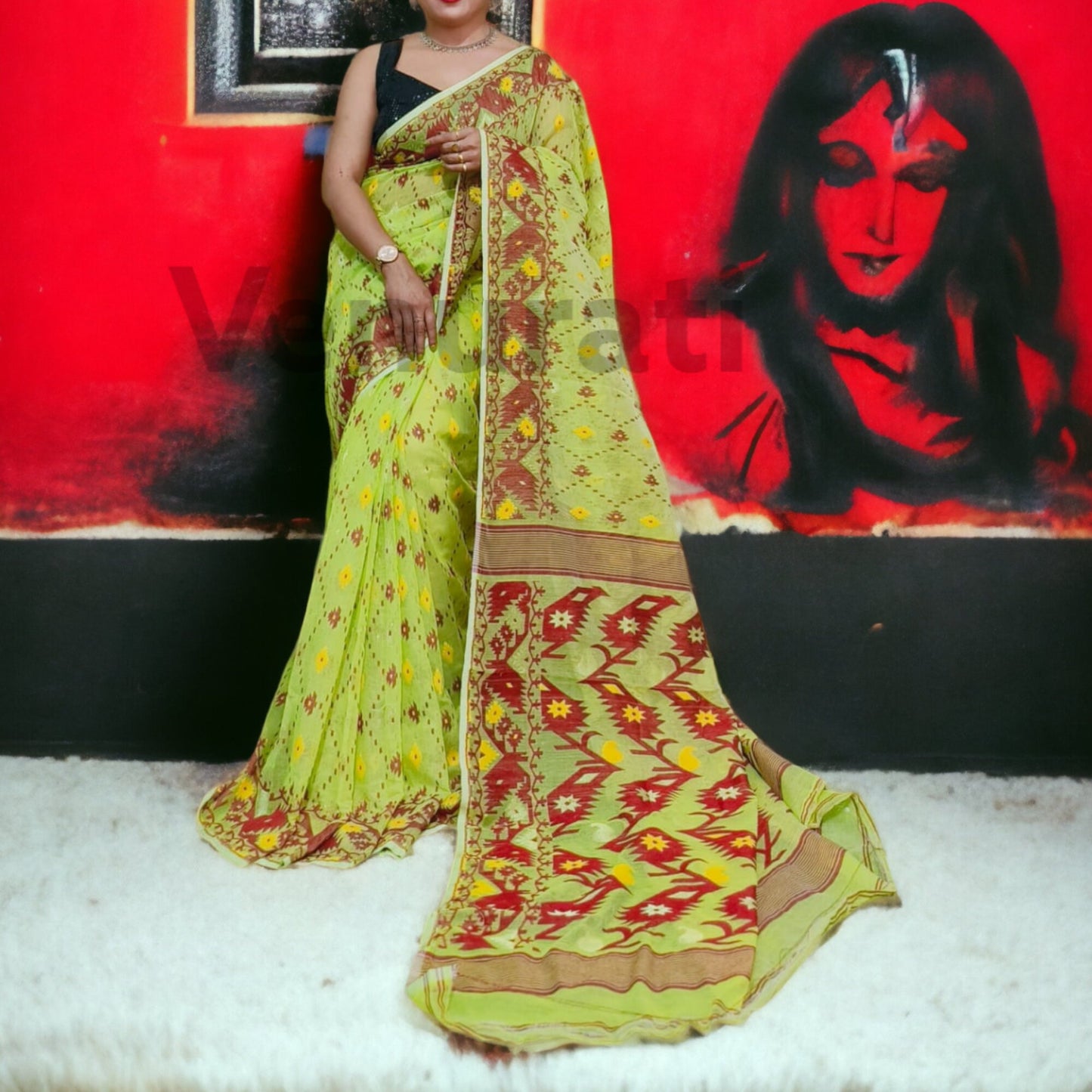 Dhakai Jamdani Saree - Handwoven Jamdani Saree, Soft Cotton Saree, Soft Jamdani Sari for Women