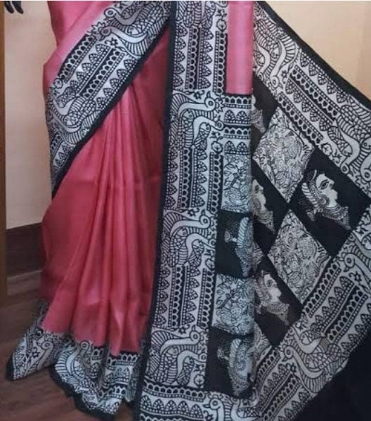 Authentic Murshidabad Silk Saree Designer Block Print Pure Handloom Soft Murshidabadi Silk Sari With Blouse Piece | Gift For Anniversary