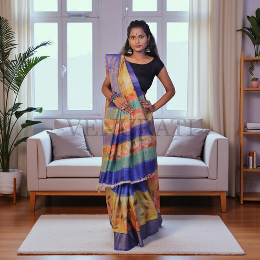 Pure Silk Saree With Blouse Piece, Authentic Zari Tussar Silk Saree with Silk mark, Hand Paint Silk Saree, Tassar Silk Sari for Women