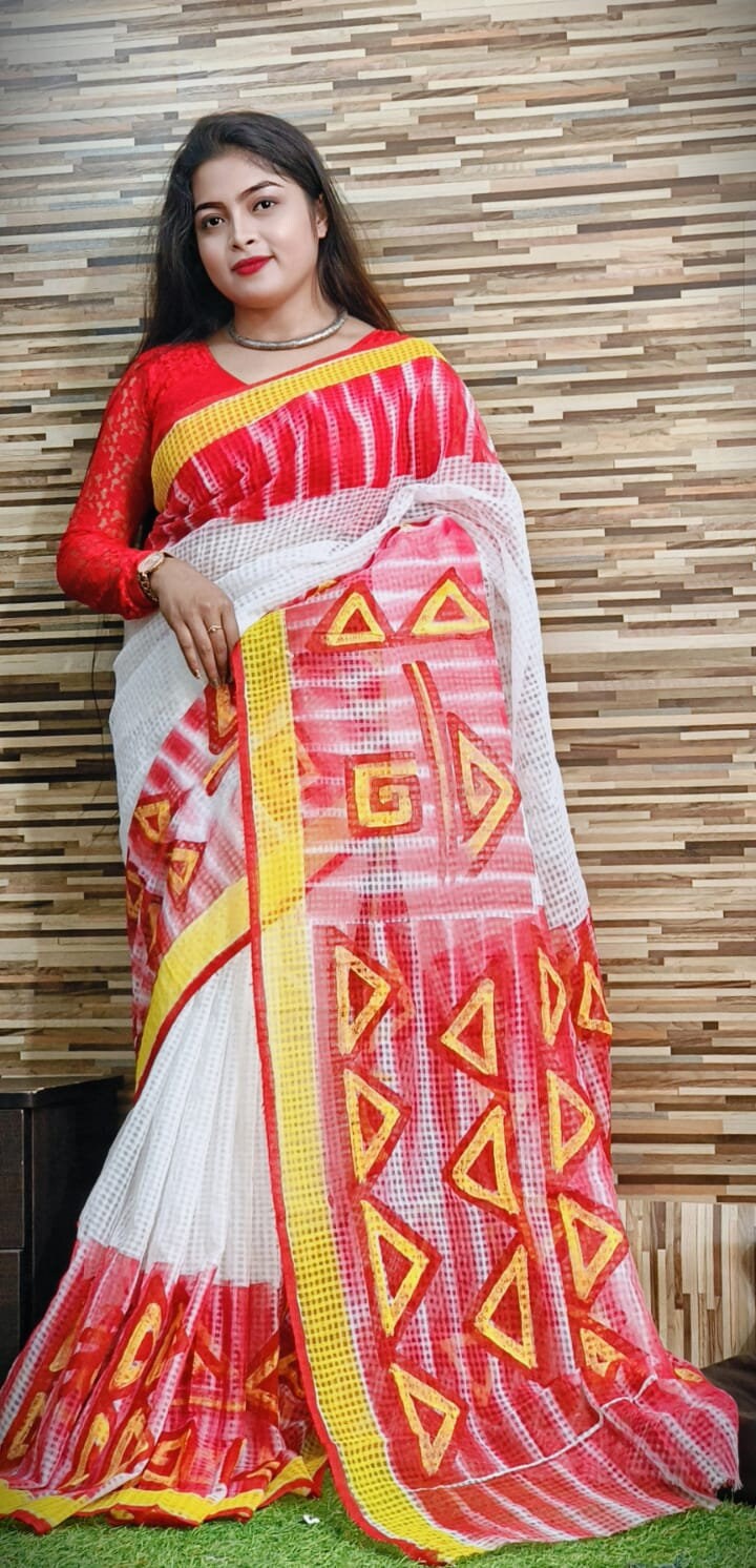 Bengal's Hand Painted Resham Kota Saree for Women's, Full Body Floral Painted Resham Kota Doriya Saree, Designer Bollywood Saree by VENURATI