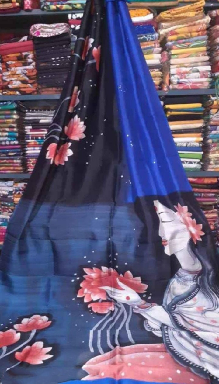 Authentic Murshidabad Silk Saree All Over Hand Paint Work Pure Handloom Soft Murshidabadi Silk Sari With Blouse Piece | Gift For Anniversary