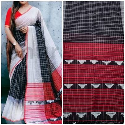 Handwoven Khadi Cotton Saree Ikkat Design Cotton Saree For Women Summer Saree Gift For Her Diwali Gift