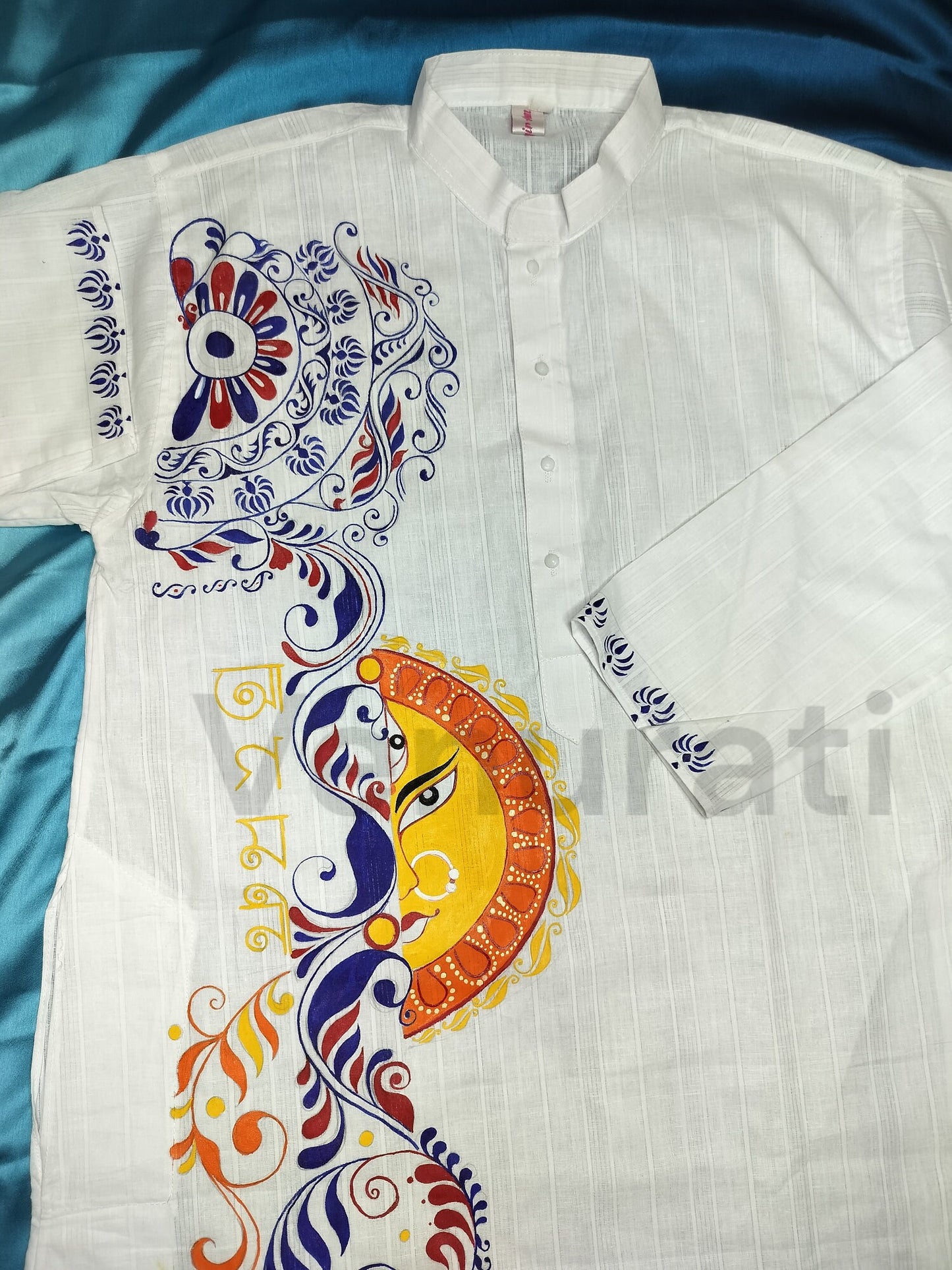 Hand painted Pure Cotton Kurta for Men, Indian Style Men's Kurta, Hand painted Long Kurta for Men, Punjabi for Men, Gift for Boyfriend