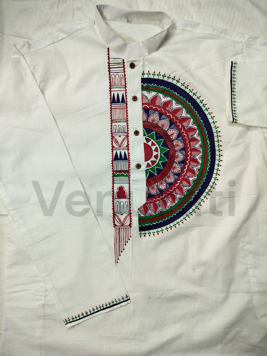 Hand painted Pure Cotton Kurta for Men's, Indian Style Men's Kurta, Handpaint Punjabi for Men's, Gift for Husband