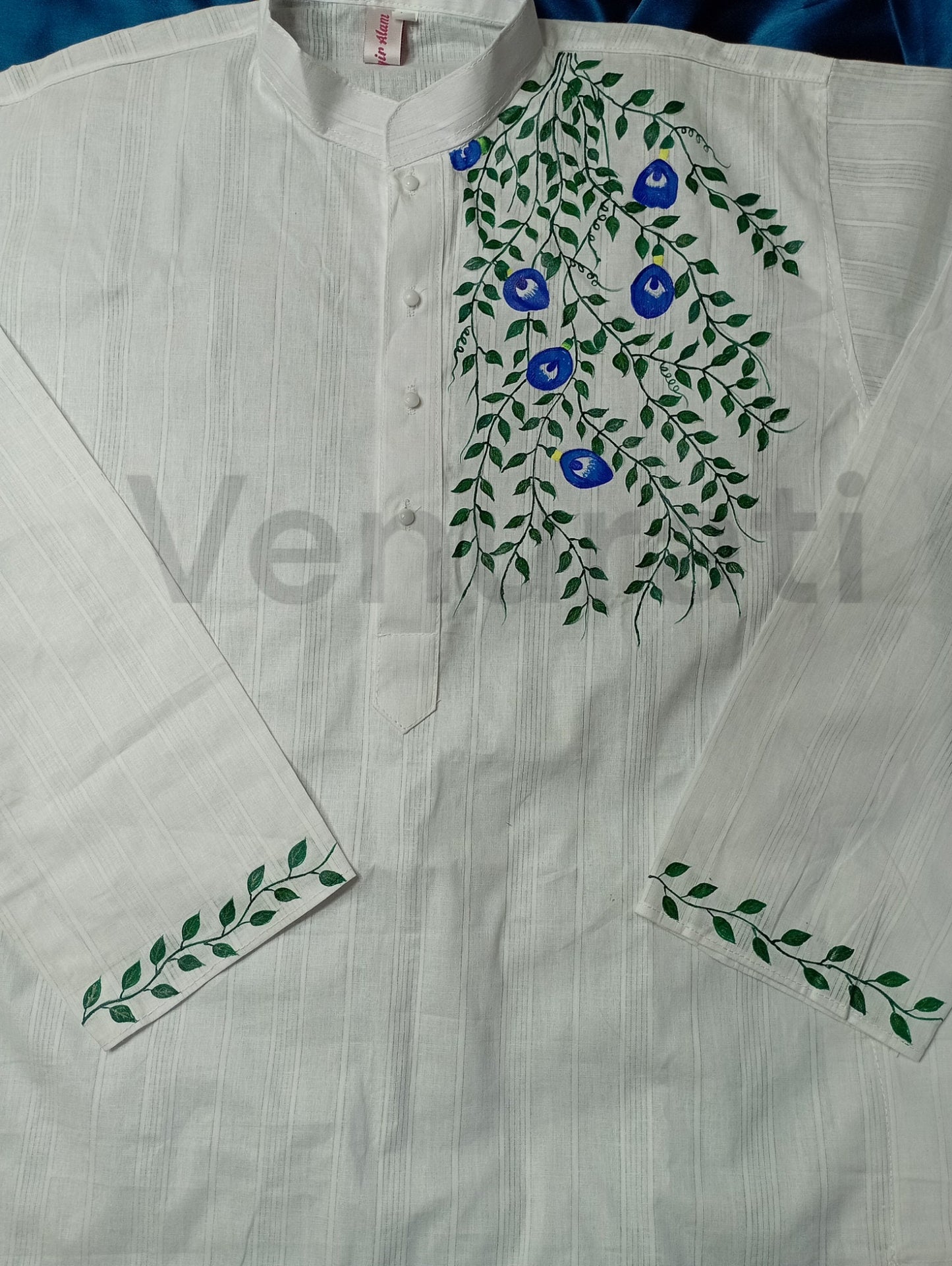Hand painted Pure Cotton Kurta for Men's, Indian Style Men's Kurta, Handpaint Punjabi for Mens, Gift for Boyfriend