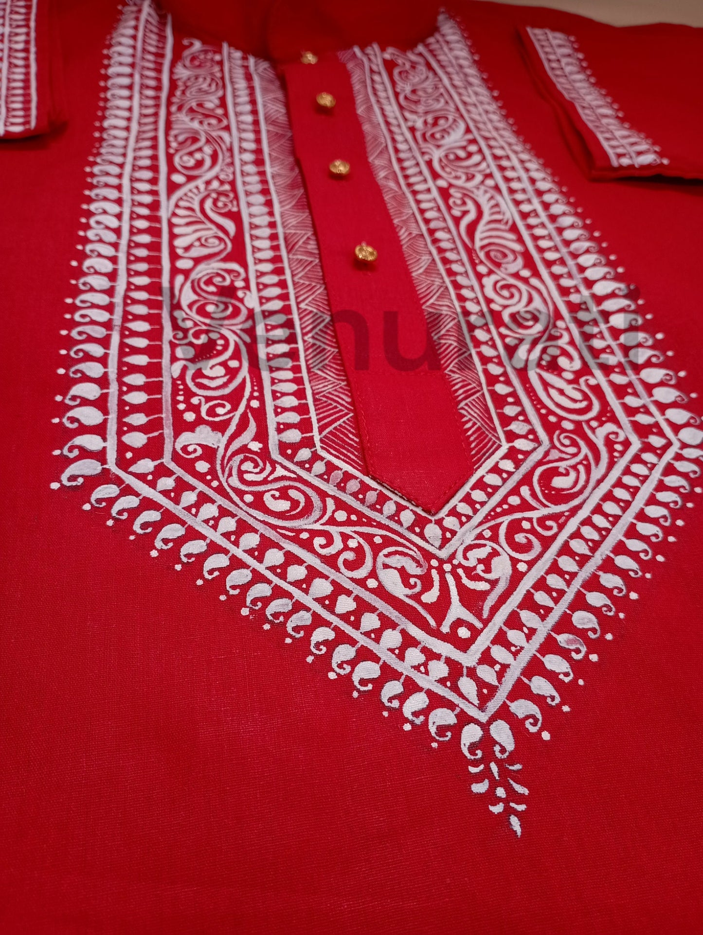 Hand painted Pure Cotton Kurta for Men's, Indian Style Men's Kurta, Handpaint Punjabi for Mens, Gift for Husband