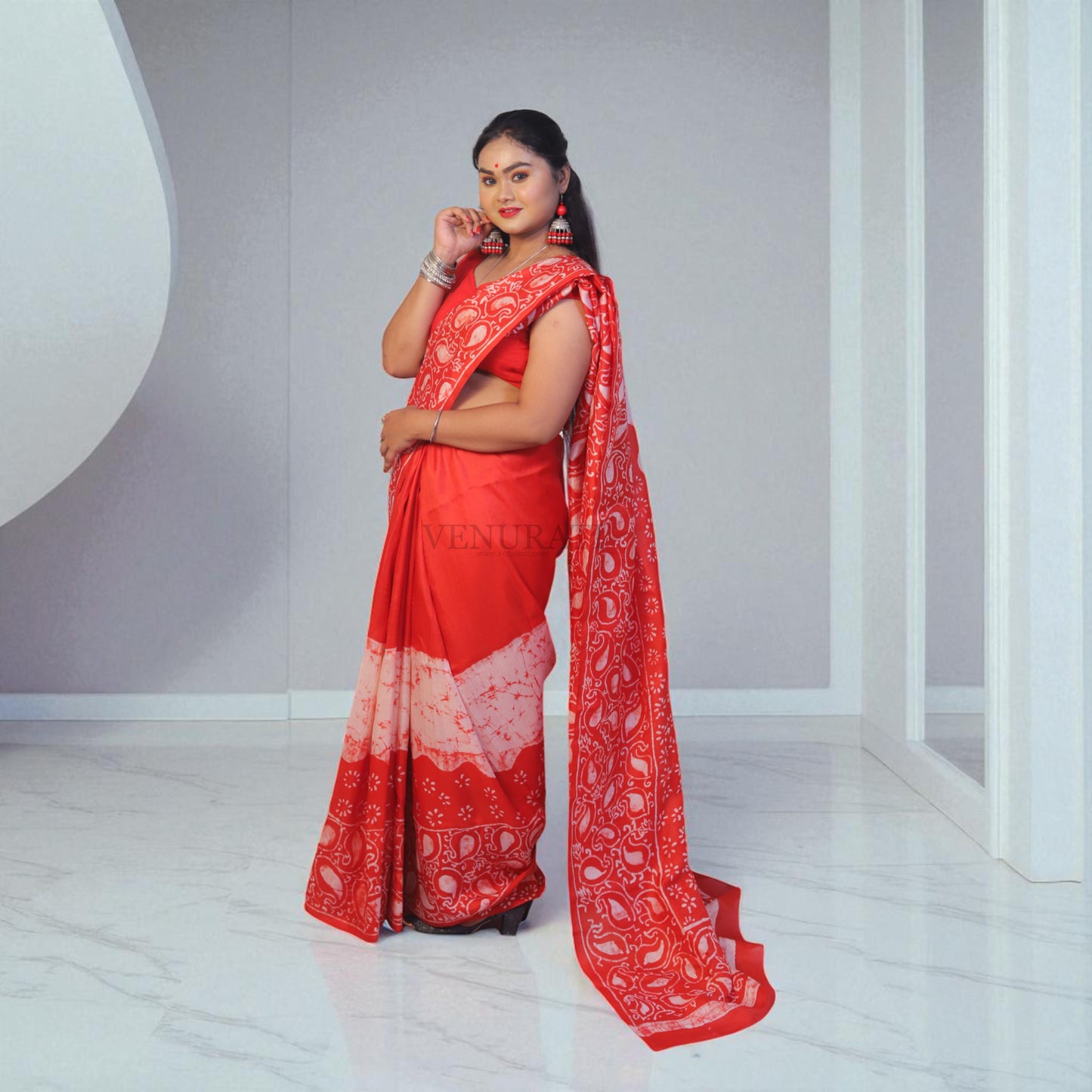 Pure Silk Saree With Blouse Piece, Authentic Murshidabad Silk Saree with Silk mark Tag, Batik Paint Silk Saree, Handmade Silk Sari for Women