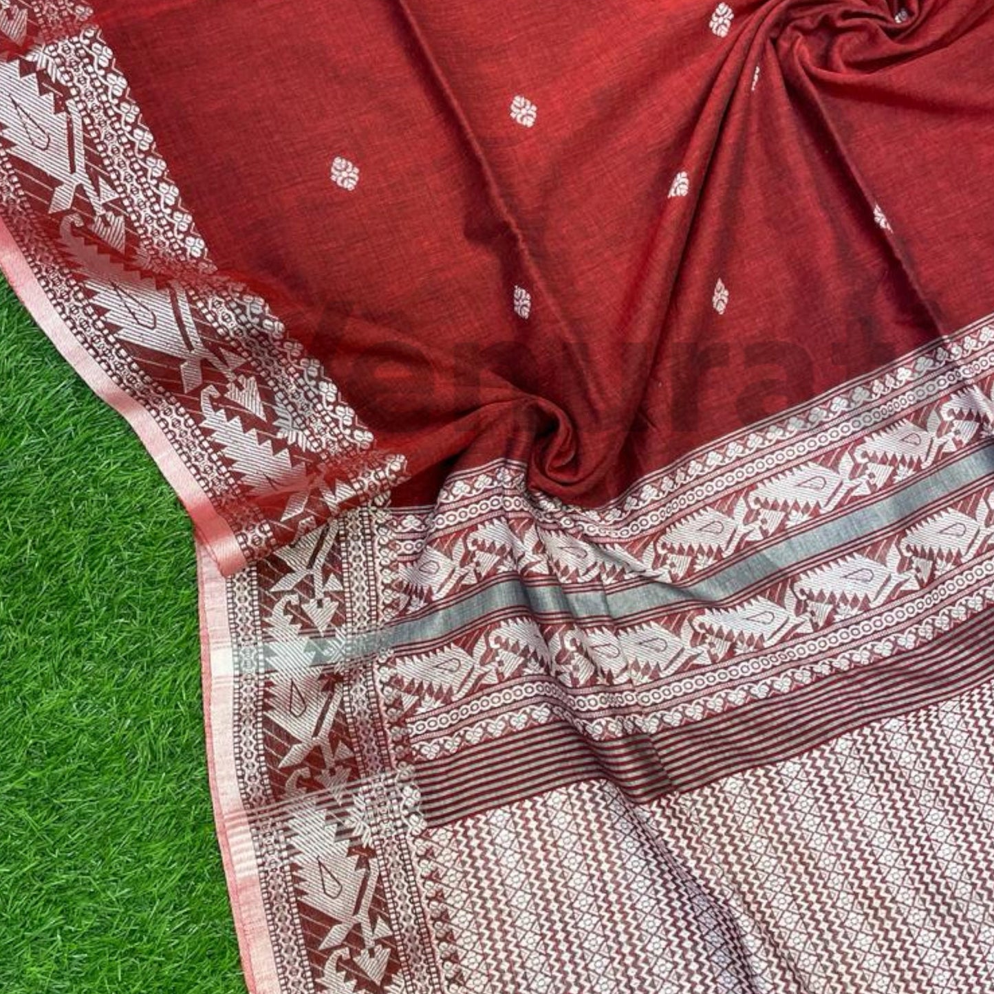 Exquisite Cotton Khadi Karat Border Jamdani Saree Pure Khadi Cotton Jamdani Saree Anniversary Gift Birthday Gift for Indian Wife