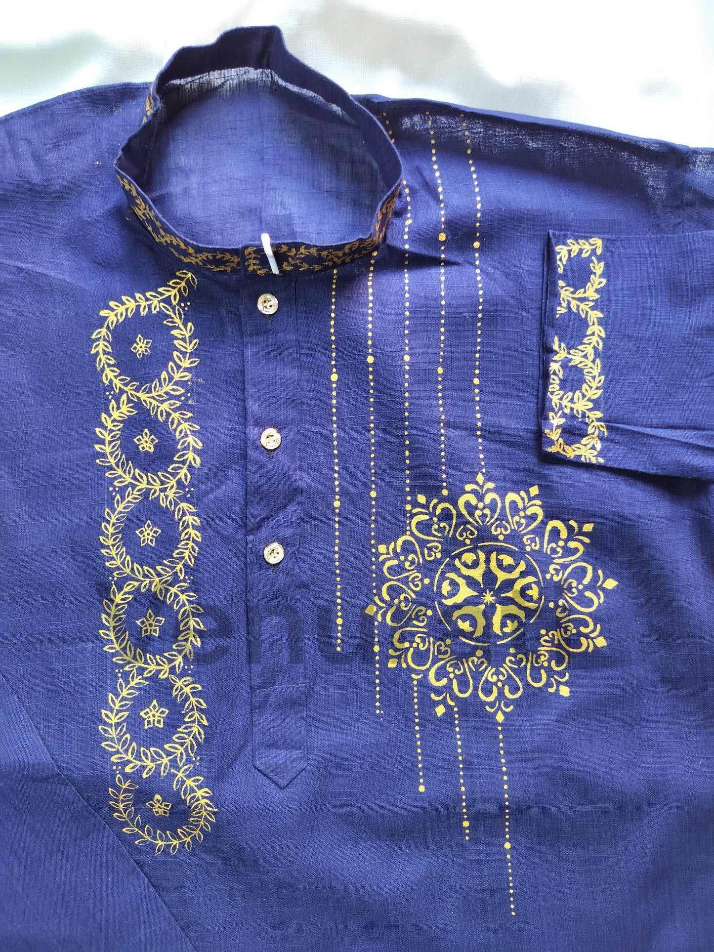 Hand painted Pure Cotton Kurta for Men's, Indian Style Men's Kurta, Handpaint Punjabi for Men's, Anniversary Gift