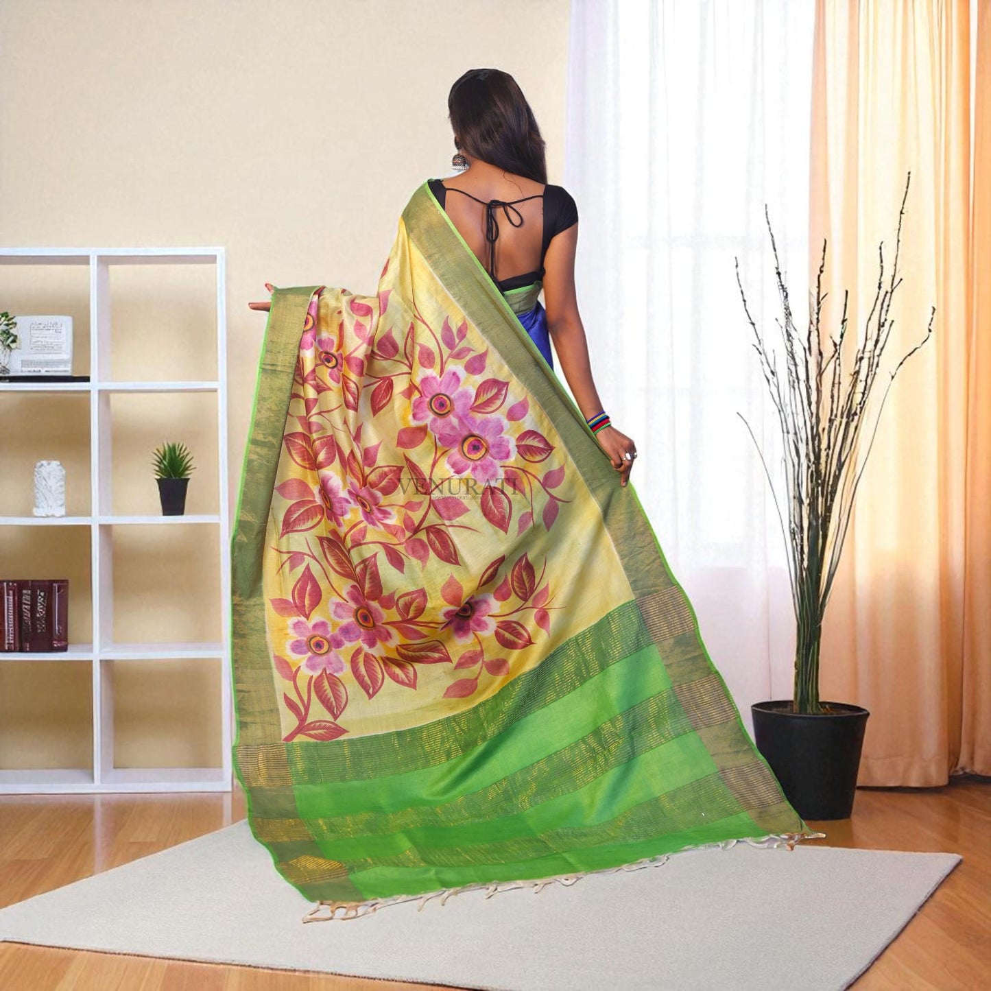 Silk Saree With Blouse Piece, Authentic Zari Tussar Silk Saree with Silk mark Certificate, Hand Paint Silk Saree, Tassar Silk Sari for Women