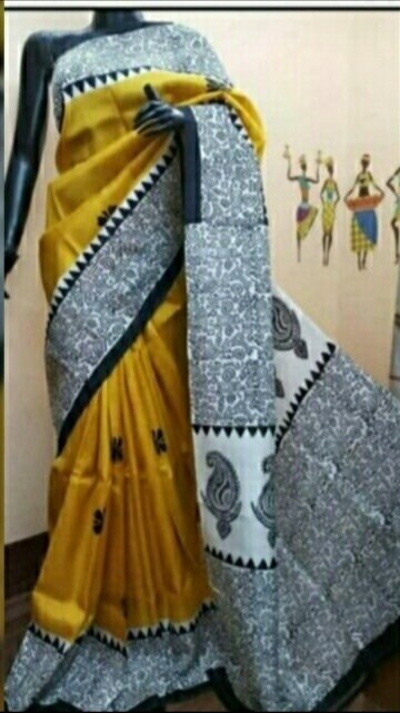 Authentic Silk Saree Designer Block Print Pure Handloom Soft Murshidabad Silk Sari With Blouse Piece Gift For Mom Silkmark Pure Silk Saree
