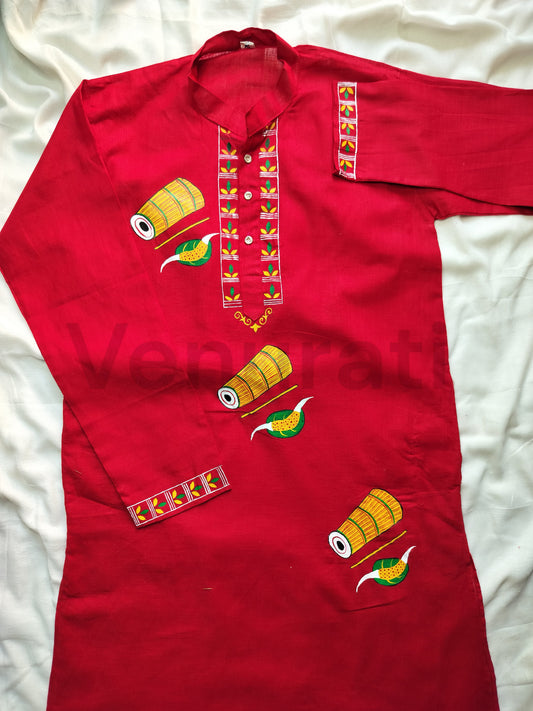 Hand painted Pure Cotton Kurta for Men's, Indian Style Men's Kurta, Handpaint Punjabi for Men's, Gift for Him