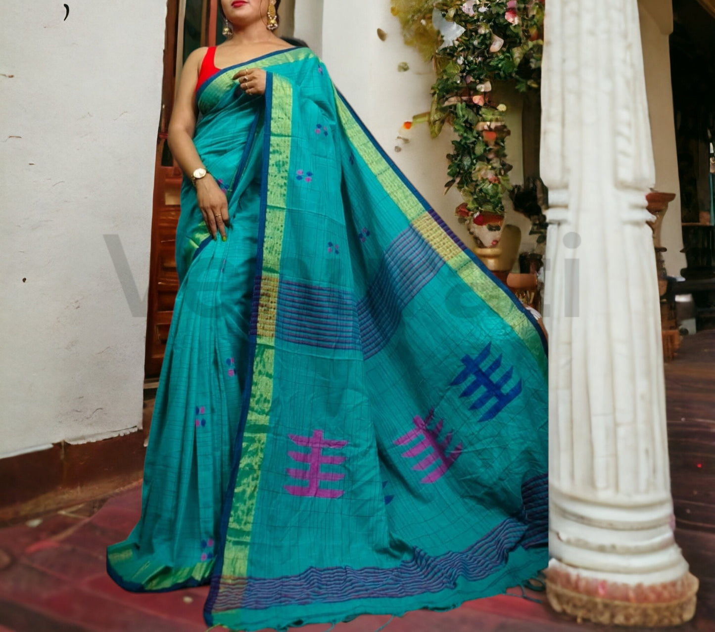 Khadi cotton handloom saree With Blouse Piece Soft Cotton Sarees Gift for Durga puja, Diwali, Anniversary