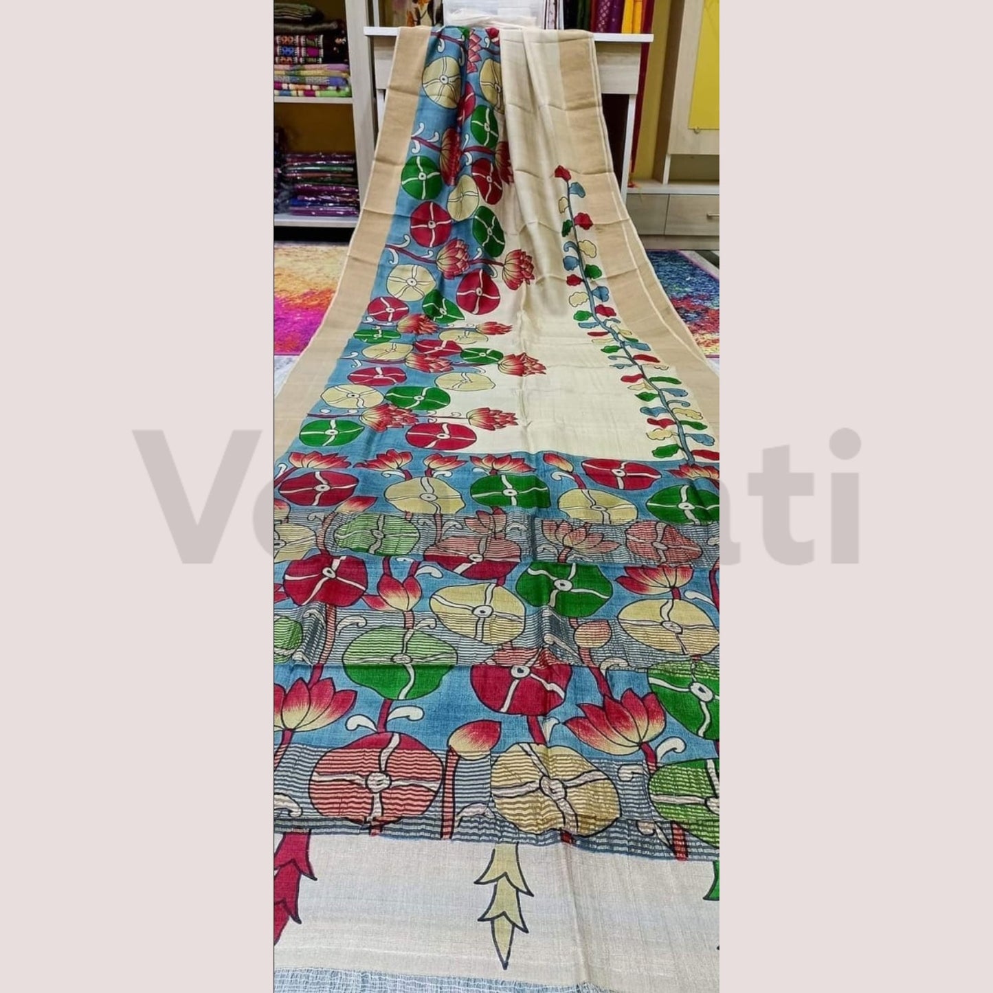 Pure Silk Saree with Silk Mark, Hand Painted Jari Tussar Kalamkari Saree, Authentic Tussar Silk Saree, Gift for Diwali, Christmas, Birthday