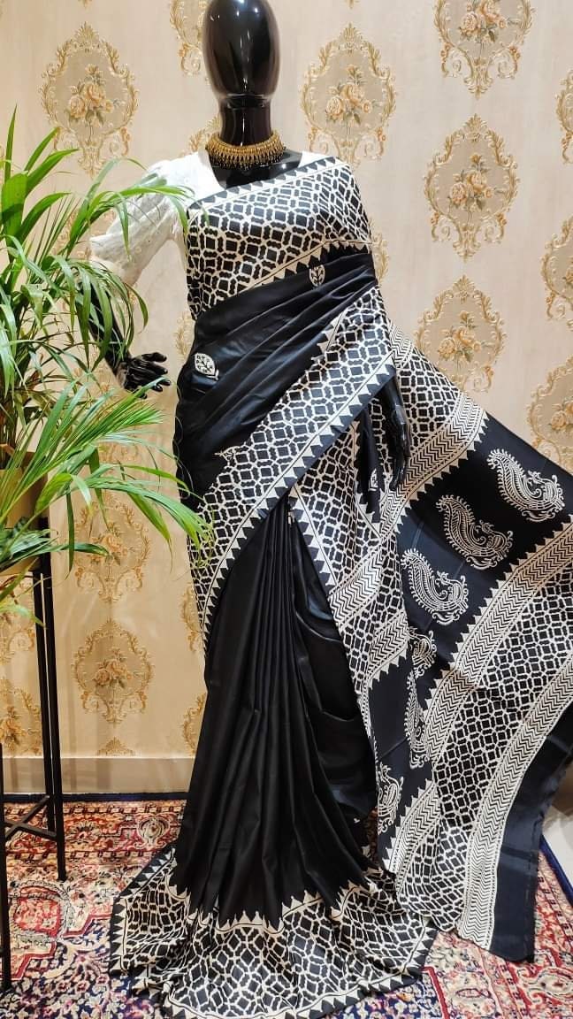 Authentic Bishnupuri Silk Saree Block Print Dual Tone Katan Silk Saree With Silk Mark Silk Saree With Blouse Piece