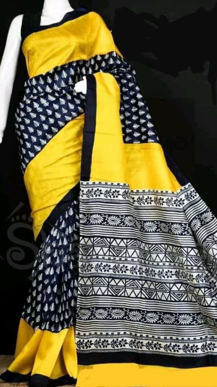 Authentic Murshidabad Silk Saree Designer Block Print Pure Handloom Soft Murshidabadi Silk Sari With Blouse Piece | Gift For Durga Puja