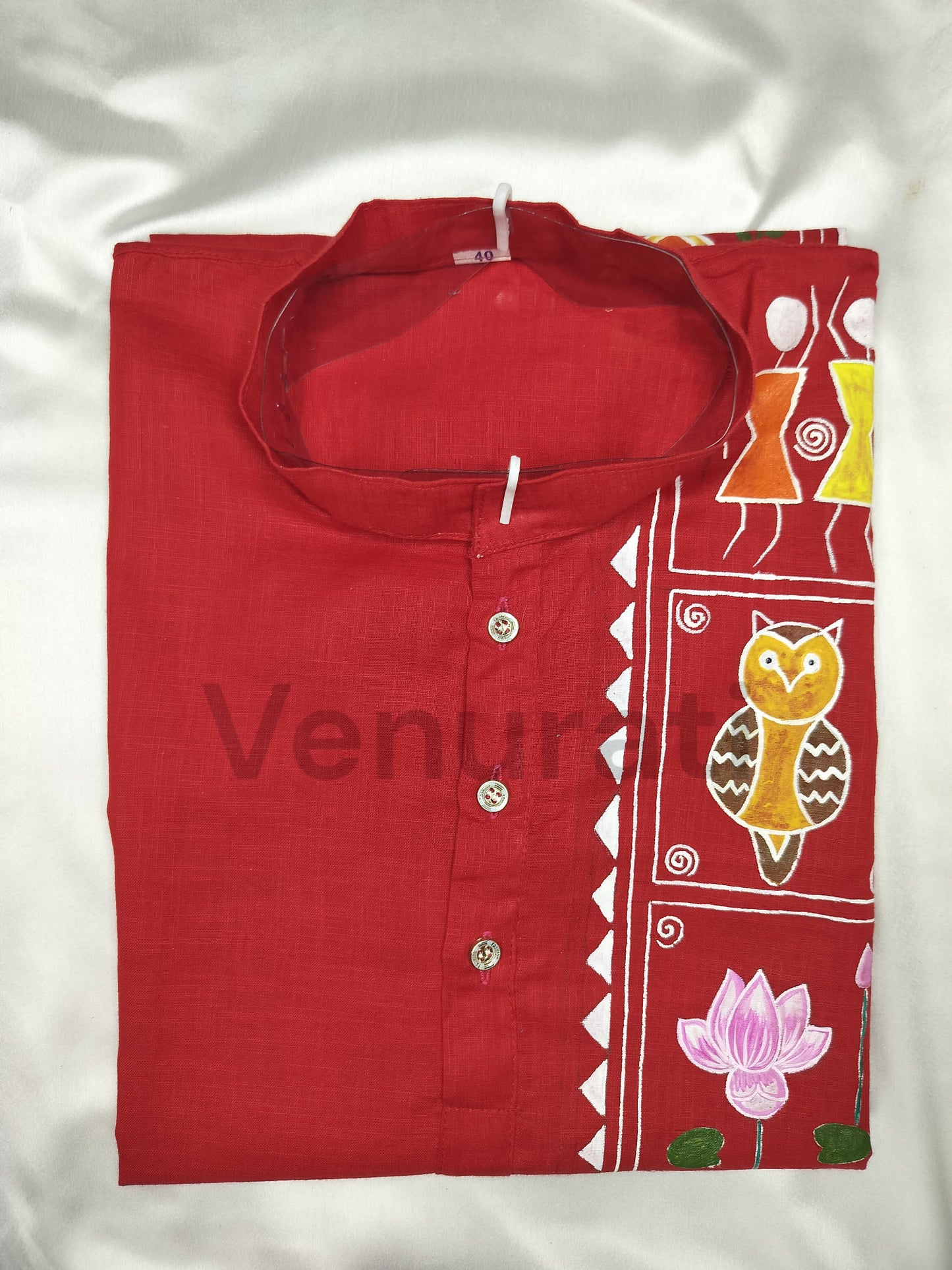 Hand painted Pure Cotton Kurta for Men's, Indian Style Men's Kurta, Handpaint Punjabi for Men's, Gift for Him