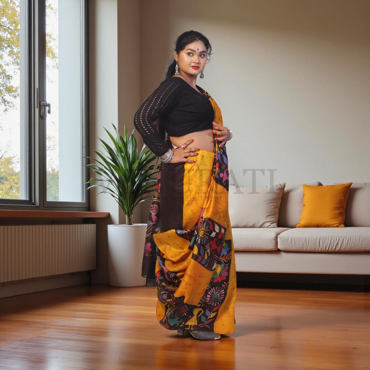 Pure Silk Saree With Blouse Piece, Authentic Murshidabad Silk Saree with Silk mark Tag, Batik Paint Silk Saree, Handmade Silk Sari for Women