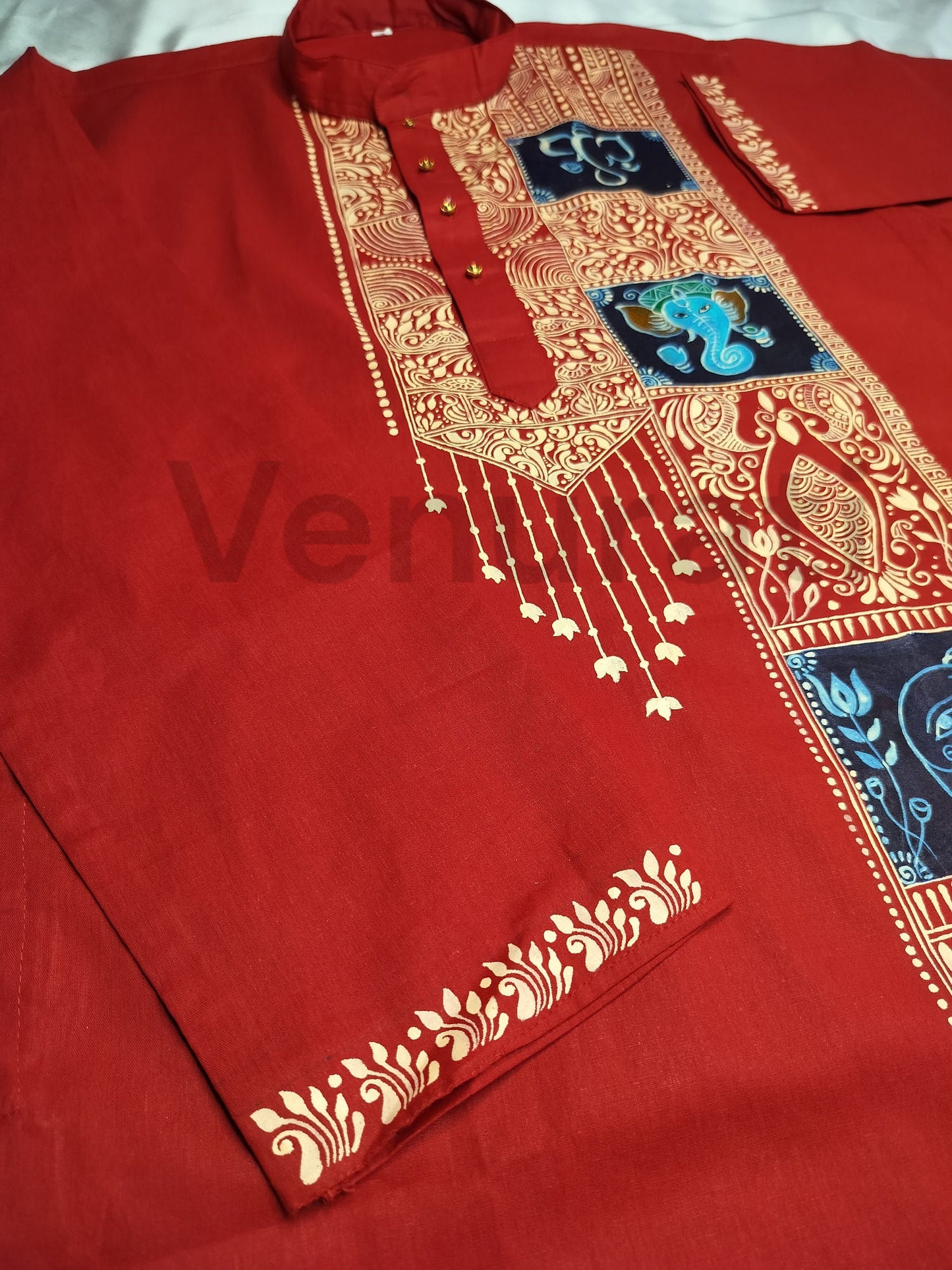 Hand painted Pure Cotton Kurta for Men's, Indian Style Men's Kurta, Handpaint Punjabi for Men's, Gift for Boyfriend