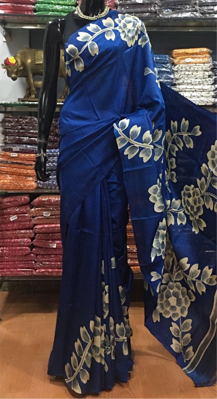 Authentic Murshidabad Silk Saree All Over Hand Paint Work Pure Handloom Soft Murshidabadi Silk Sari With Blouse Piece | Gift For Anniversary