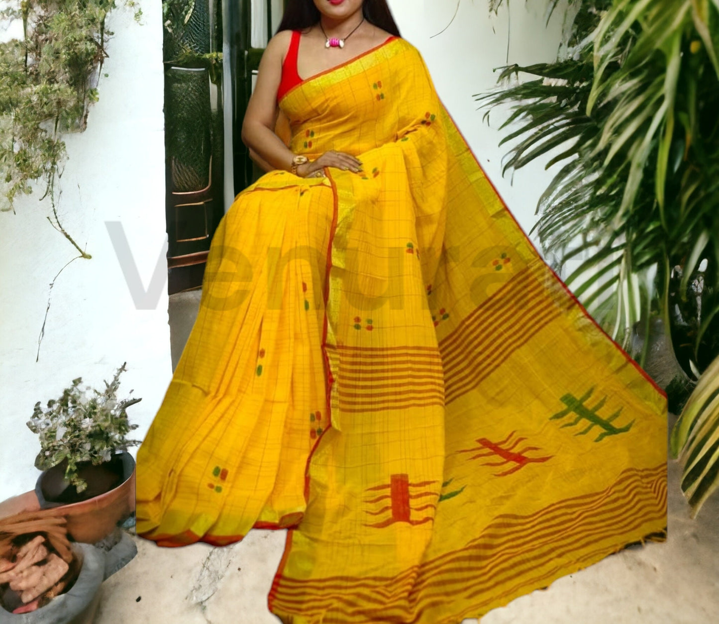 Khadi cotton handloom saree With Blouse Piece Soft Cotton Sarees Gift for Durga puja, Diwali, Anniversary