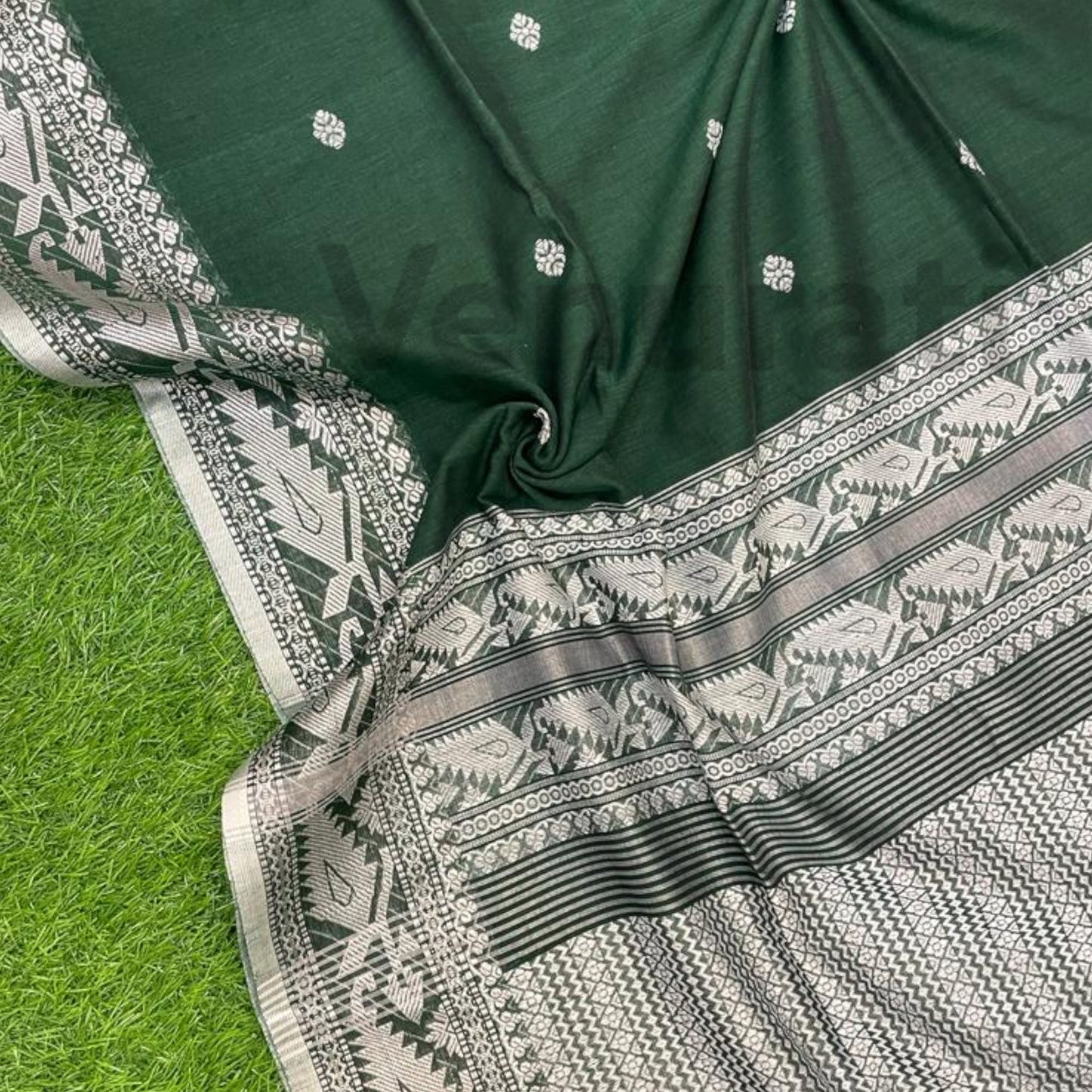 Exquisite Cotton Khadi Karat Border Jamdani Saree Pure Khadi Cotton Jamdani Saree Anniversary Gift Birthday Gift for Indian Wife