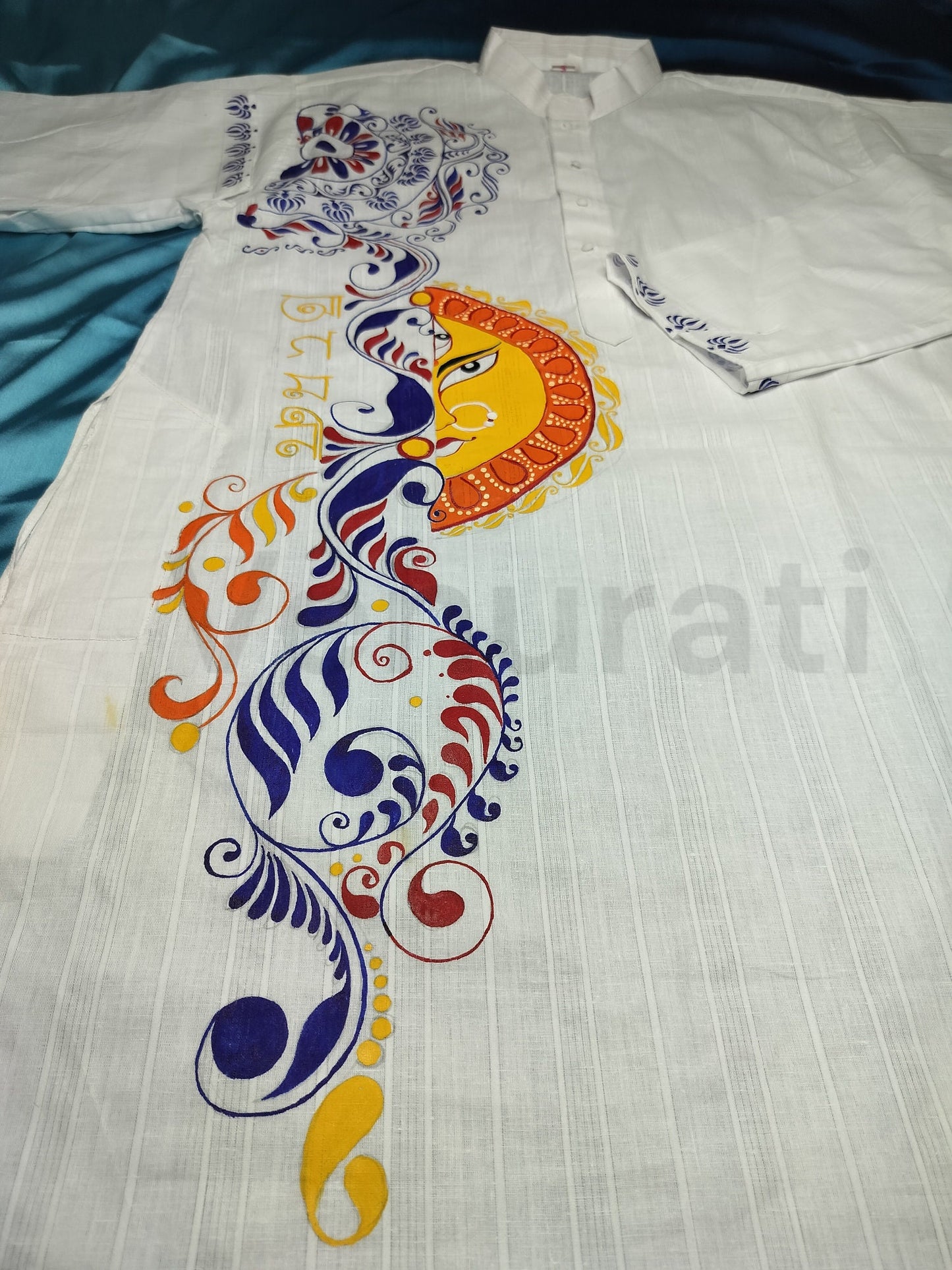Hand painted Pure Cotton Kurta for Men, Indian Style Men's Kurta, Hand painted Long Kurta for Men, Punjabi for Men, Gift for Boyfriend