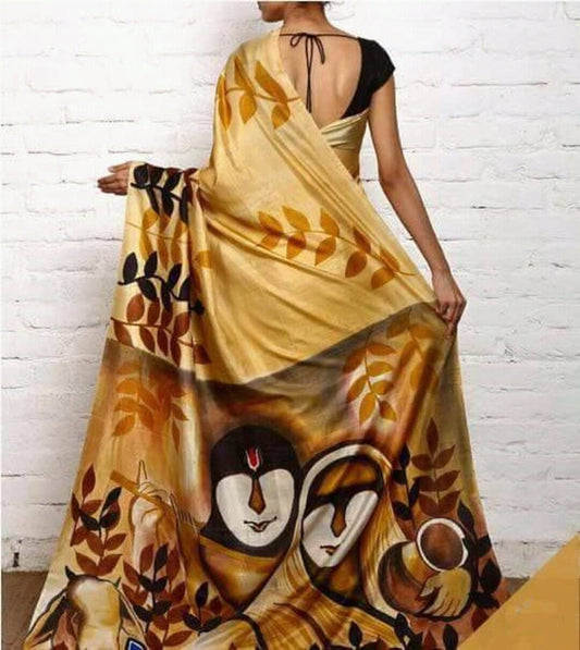 Authentic Murshidabad Silk Saree All Over Hand Paint Work Pure Handloom Soft Murshidabadi Silk Sari With Blouse Piece | Gift For Durga puja