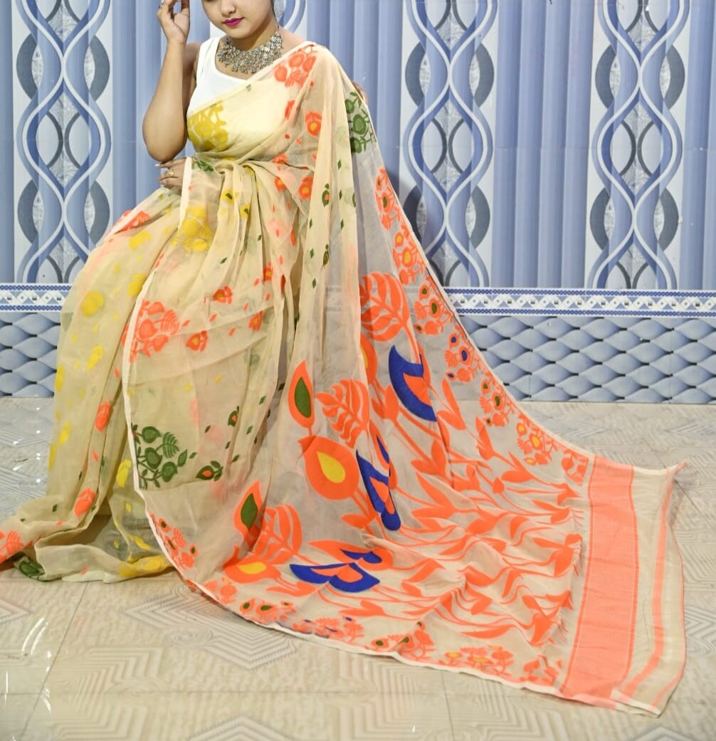 Dhakai Jamdani Saree Allover Jamdani Work Soft Jamdani Sari Comfortable To Wear Bengal Handloom Saree for Women Gift For DurgaPija