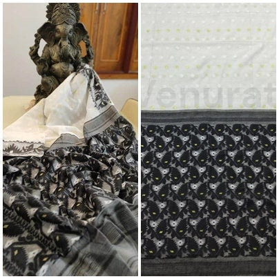 Handcrafted Designer Dhakai Jamdani Saree Rich Texture Jamdani Work, Soft Dhakai Jamdani Saree Authentic Dhakai from West Bengal