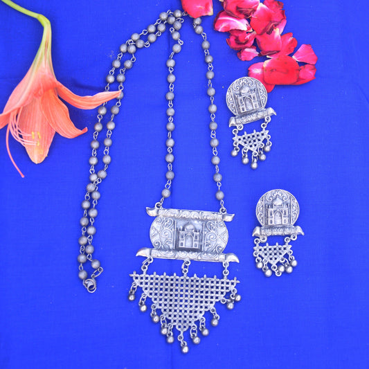 Taj Mahal Black Polish  Long Necklace Set, Mother Day Gift